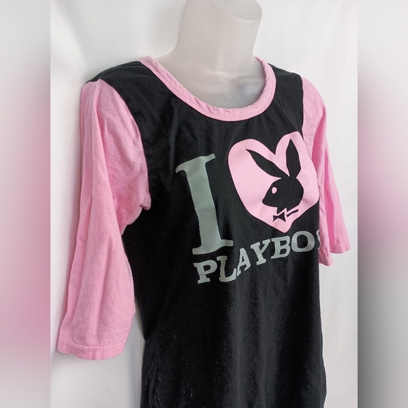PLAYBOY Rare Y2K Cotton Half Sleeve Tee in Pink and Black (#61) - Picture 3 of 4